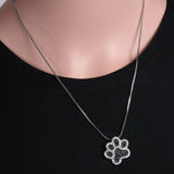 Silver Plated Black and White crystal Rhinestone Dog Paw Pendant Necklace