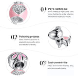 Silver Pink Lovely Dog Heart & Flower Charm Bracelet