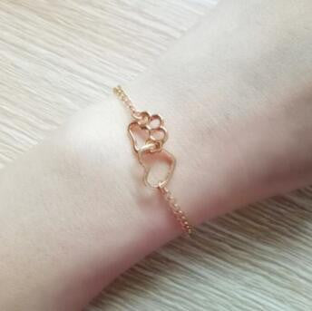 Lovely Heart and Dog Paw Print Chain Bracelet