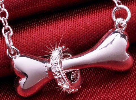 Silver Dog Bone Pendant Necklace