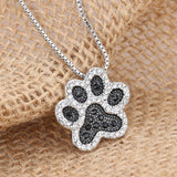Silver Plated Black and White crystal Rhinestone Dog Paw Pendant Necklace